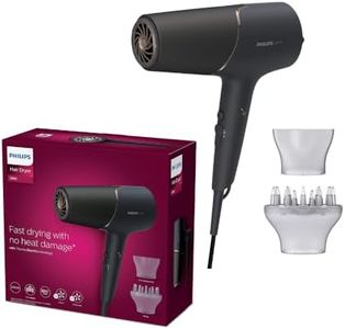 PHILIPS 5000 Series Hair Dryer, ThermoShield Hair Protection Sensor, Travel Foldable Handle, 20% Faster Drying, 6 Heat & Speed Settings, 2300W, For Curly, Wavy, Straight Hair, Black, BHD538/20