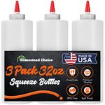 3-pack Plastic Squeeze Bottles for Sauces - 32 OZ Condiment Squeeze Bottles for Liquids - Made in USA - BPA Free Squirt Bottles with Cap - Ketchup, Syrup, Oil, Dressings, Honey & Arts and Crafts