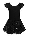 Arshiner Girls Ruffle Sleeve Skirted Leotard Ballet Dance Dresses Black