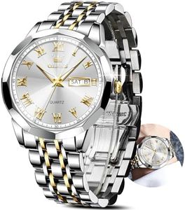 OLEVS Large Face Watches for Men Gold and Silver Stainless Steel Mens Watches Luxury Analog Watch Two Tone Big Men Wrist Watches Waterproof Luminous Classic Man Watch Day Date relojes para Hombres