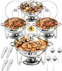 Chafing Dishes for Buffet Set,4 Pack 5QT Round Stainless Steel Chafing Dish Set, Food Warmers for Parties Buffet for Home Parties, Christmas Gatherings, Catering Events Complete Buffet Warmer Set