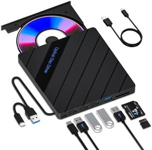 8-in-1 External CD DVD Drive for Laptop USB 3.0 Type-C Slim Portable Player CD DVD RW Burner Writer Reader with SD/TF Slot & 4 USB Ports, Optical Disk Drive for Windows11/10/Mac OS/Macbook/Vista/Linux