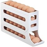 Egg Holder For Refrigerator, 4 Tiers Auto Rolling Fridge Egg Organizer 30 Eggs Storage Container, Egg Holder Dispenser Space-Saving Egg Tray For Countertop Cabinet (White)