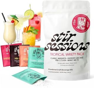 Stir Sessions Tropical Variety Pack - 12 Packets | Margarita Mix, Raspberry Lemonade, Pina Colada, Mango Mai Tai Cocktail Mixers | Made with Real Fruit | Low-Sugar Mocktail Mixers | Made in the USA