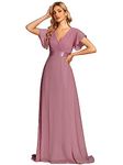 Ever-Pretty Women's Short Flutter Sleeves Empire Waist Elegant Chiffon Long Evening Dress Orchid 18UK