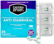 berkley jensen Anti-Diarrheal Medicine - Loperamide Hydrochloride 2 mg Diarrhea Relief Caplets - Control Symptoms of Diarrhea Including Travelers' Diarrhea, Easy-to-Swallow Anti-Diarrhea Pills, 24 Ct