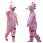 Toddler Rain Suit Baby Rain Suit with Hood Waterproof Coverall One Piece Rain Suit Kids(3-10 Years) Pink