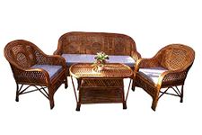 Dhakad Furniture Bamboo Chair Natural Finish Cane Sofa Set with Table Use in Home | Office | Living Room | Balcony | Garden | Indoor & Outdoor | Brown