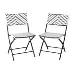 Flash Furniture Rouen Commercial Grade Folding French Bistro Chairs, Indoor/Outdoor PE Rattan Back and Seat, Black Steel Frames, Set of 2, Black/White
