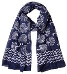 Peacock Hand Block Batik Print Navy Blue Off White Women’s Scarf/Stole - 100% Soft Cotton, Elegant Design, 100 x 180 cm, All-Season Versatile Accessory Sunlight & Dust Protection, Sweat Absorbent