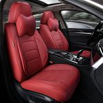 TIEHESYT Red Car Seat Covers Front Pair, Breathable Leather Automotive Front Seat Covers & Headrest for Comfortable Driving, Universal Auto Interior Fit for Most Kinds of Vehicles, SUV, Trucks, Sedans…