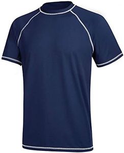 Satankud Men's UPF 50+ Rashguard Swim Tee Short Sleeve Running Shirt Swimwear Swim Hiking Workout Shirts Navy Blue XL