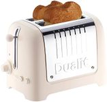 Dualit 2 Slice Lite Toaster | 1.1kW Toasts 60 Slices an Hour | Polished with Canvas White Trim | Bagel & Defrost Settings | 36 mm Wide Slots | 26213