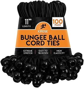 Xpose Safety Bungee Ball Cords 11" 100 Pack Heavy Duty Black Stretch Rope with Ball Ties for Canopies, Tarps, Walls, Cable Organization