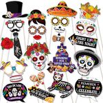 DPKOW Funny Day of The Dead Photo Booth Props Dia De Los Muertos Selfie Props Halloween Photo Props Accessories for Day of The Dead Party Favor Supplies Halloween Mexican Fiesta, 25pcs