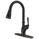 Oil Rubbed Bronze Kitchen Sink Faucet with Pull Down Sprayer, DAYONE Antique Copper Single Handle High Flow Arc Kitchen Faucet, with Deck Plate for 1/3 Holes Installation, DAY-274ORB