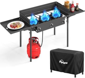 3 Burner Propane Camp Stove | 225,000 BTU Gas Burners | Side Shelves | Windscreen | Waterproof Cover | Detachable Legs | Ideal for Camping Backyard Outdoor Cooking