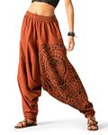 The Veshti Company Women's Hippie Style Drop Crotch Printed Baggy Boho Pants, Oversized Yoga Tribal Harem Pant For Women, Orange - Mythical Mana, M Fit Type : Loose Fit