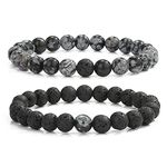 MengPa Mens Beaded Bracelets Couples Matching Bracelet Set Matte Lava Rock Beads for Women Fashioon Jewelry (Alabaster)