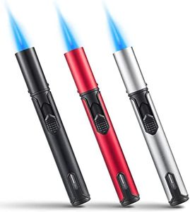 Urgrette 3 Pack Butane Torch Lighters, 6-inch Refillable Pen Lighter Adjustable Jet Flame Butane Lighter for Grill BBQ Camping (Gas Not Included)