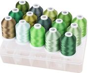 Simthread Machine Embroidery Thread with Storage Box 1000M (1100Y) Polyester 15 Spools Set for Embroidery Sewing Machine (Green)