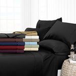 Elegant Linen Store, Hotel Quality Luxurious & Soft 4 pc Sheet Set Long Stapple, 1000 TC 100% Egyptian Natural Cotton Sateen Weave 21 inch Deep Pocket, (King Color Black)