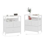 MUTUN Nightstand with 3 Drawers for Bedroom, 22.8" Bedside Table with Open Shelf and Charging Station, End Table, Side Table, 3-Drawer Dresser, Night Table, Table De Chevet, White