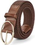 BOSTANTEN Women Braided Woven Elastic Stretch Belt Canvas Web Casual Golf Belt for Jeans Pants with Gold Oval Buckle