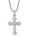 LuxeFlex Gothic Iced Out Diamond Jesus Cross Necklace with 20" Stainless Steel Rope Chain, 14K Gold Plated Pendant Religious Faith Cross Jewelry Gifts, Underground Hip-Hop Jewelry for Men Women,