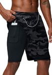 Pinkbomb Men's 2 in 1 Running Shorts Gym Workout Quick Dry Mens Shorts with Phone Pocket, Grey Camo, X-Large