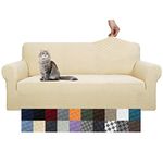 YEMYHOM Couch Cover Latest Jacquard Design High Stretch Sofa Covers for 3 Cushion Couch, Pet Dog Cat Proof Slipcover Non Slip Magic Elastic Furniture Protector (Sofa, Beige),Large