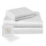 Pizuna 400 Thread Count Cotton California King Size Sheet Set White,100% Long Staple Cotton Cool Bed Sheets Set, Sateen Sheets Fit Upto 15 inch Deep Pocket (100% Cotton Bed Sheet Sets Cal King White)