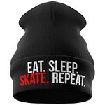 Skateboard Gift - Eat Sleep Skate Repeat Funny Skateboard Beanie Hat - Skateboard Hat - Novelty Gifts - Gifts for Skateboard (Black)