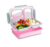 SRXES Stainless Steel Lunch Box, Lunch Box For School, Lunch Boxes, Lunch Box For Office, Dishwasher & Freezer Safe, 1200Ml (3 Divider, Pink)