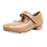 s.lemon Mary Jane Tap Shoes,Beginner Black Patent Leather Tap Shoe Beige 28