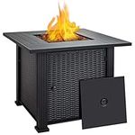 Propane Fire Table, thermomate 30 Inch Wicker & Rattan Square Fire Pit Table with Lava Stone, 50,000 BTU Outdoor Dining Gas Fire Table with Lid for Outside Patio, Garden and Backyard, ETL Certified