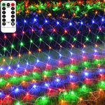 CCILAND Patio Garden Net Light String Led Outdoor Waterproof Battery Operated,8 Modes Remote Timer Dimmable,Multi-Colored Mesh Light for Bush Deck Fence Wall Holiday Seasons (100 Led,1.5m x 1.5m)