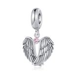 LSxAB Guardian Angel Wings Charm with October Pink Birthstone Birthday Charms Compatible with Pandora Bracelets for Women