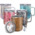 Stainless Steel Insulated Coffee Mug - THILY 12 oz Vacuum Insulated Coffee Cup with Handle, Spill-Proof Lid, Reusable, BPA Free, Keep Coffee Cold or Hot, Original Woodgrain