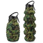 Collapsible Travel Water Bottle18oz, Reuseable BPA Free Silicone Foldable Water Bottles for Gym Camping Hiking, Portable Leak Proof Sports Water Bottle with Carabiner (Army green camouflage)