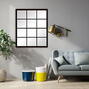 Espejo Ventana Fabricado en España – Mod Siena Industrial- Acabado Artesanal – Espejo de Pared Ideal para Salón, Recibidor, Vestidor, Dormitorio y Baño. (70x100 cm, Negro)