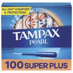 Tampax Pearl Tampons Super Plus Absorbency, With Leakguard Braid, Unscented, 50 Count (Pack of 2)