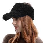 INOGIH BeanieTail Cap Warm Knit Hat for Women Messy High Bun Ponytail Visor Beanie Cap(S/M Size), Black-style2, Medium