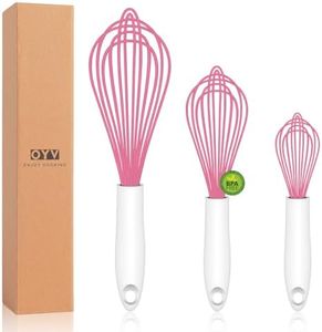 OYV Pink Silicone Whisk, Sealed Waterproof Design Set of 3, Professional Kitchen Whisks for Cooking Non-Scratch, Silicone&Stainless Steel Whisk, Heat Resistant 480°F Rubber wisk, BPA free