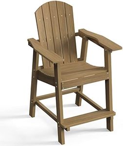 DWVO 25" Tall Adirondack Chair, Poly Bar Height Balcony Chairs, Weather Resistant Outdoor Barstool Lifeguard Chair for Deck Pool Patio and Porch, Brown