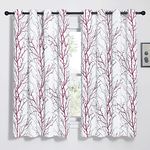 NICETOWN Bedroom Curtains with Burgundy Branch Pattern, Natural Greyish White Background Eyelet Top Room Darkening Privacy Protect Window Treatments, 52" Wide by 63" Long, Set of 2