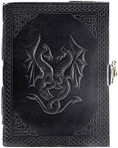 Komal's Passion Leather Handmade Leather Double Dragon Journal/Writing Notebook Diary/Bound Daily Notepad For Men & Women Unlined Paper Medium, Writing Pad Journal For Artist, Sketch (7 x 5, Black)