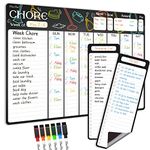 Magnetic Dry Erase Chore Chart - 17"x12" Behavior Responsibility Chore Chart for Kids, Teens, Adults - 4"x12" List Board 2 Pcs - 6 Extra Fine Point Markers Included - Shipped Flat