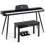 MUSTAR 88 Key Piano Keyboard with Piano Bench, Digital Piano 88 Semi Weighted Keys, Portable Electric Piano with Storage Stool, 3 Pedals, Built-In Speakers, USB/MIDI, Black