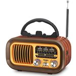 PRUNUS J-150 Portable Radio Retro, AM/FM/SW Small Radio Bluetooth, Transistor Battery Radio Powered by 1200mAh Rechargeable or D-Cell Batteries, Vintage Radio Supports USB/TF